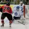 Toronto Marlies goalie Ben Scrivens makes a big save on Abbotsford Heat forward Jon Rheault in game two of the Western Conference Semifinal in the AHL playoffs. Toronto won the game 5-1 at Ricoh Coliseum to even the series at 1-1 (JP Dhanoa)